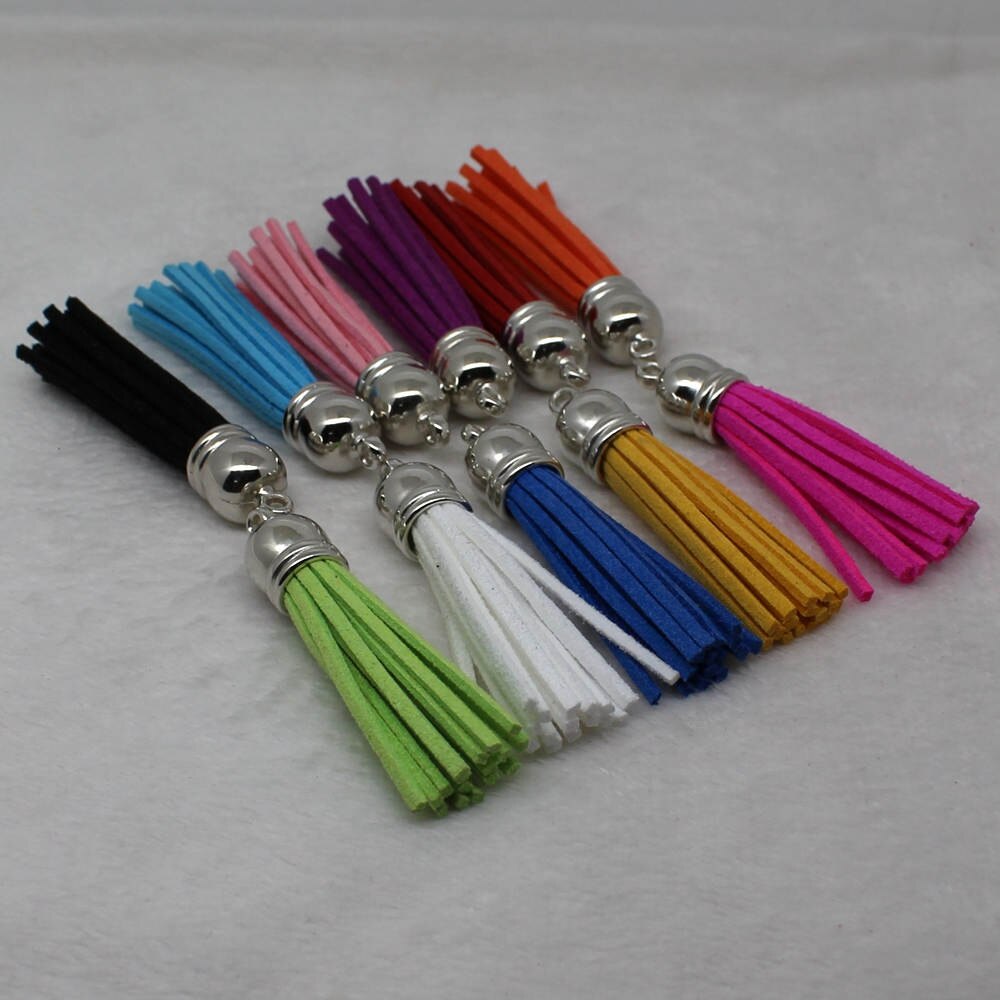58 mm kwastjes van suèdemix voor sleutelhangers, sieraden, mobiele telefoonbandjes, , 50 unids leren kwastjes, doe-het-zelf accessoire: 12