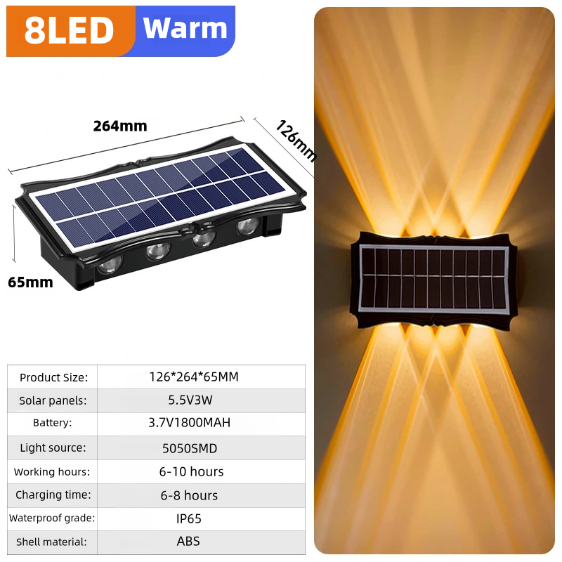 LED-wandlampen op zonne-energie Buiten op en neer Lichtgevende verlichting Decorverlichting op zonne-energie voor huis buiten veranda balkon tuin: Licht Geel