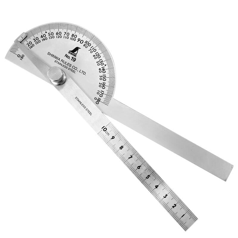 SHINWA Penguin Mini Protractor Classic Angle Gauge Ruler Machinist Craftsman Tool 180 Degree Dia40mm Dia90mm Head 10cm: ChromeFinish62490