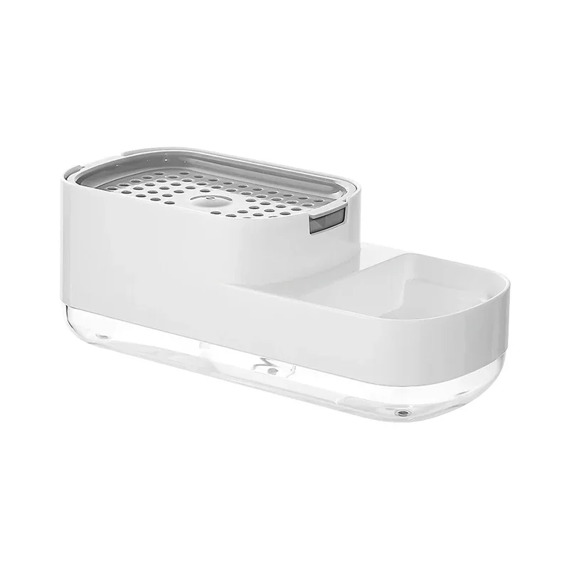 Soap Pump Dispenser Bottle Automatic Liquid Kitchen Sponge Brush Storage Box Manual Press-Type Holder Cleaning Tool Household: Rose