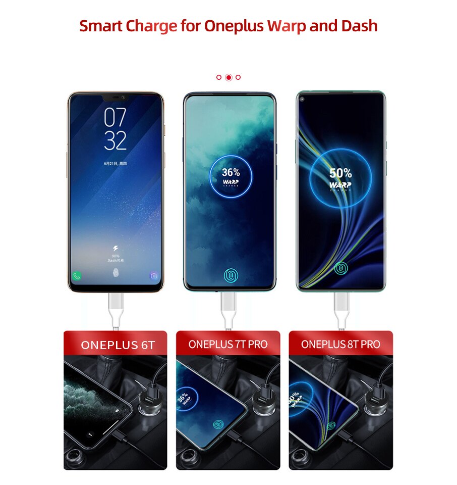 For Oneplus Dash Warp Charge 30 Car Charger Quick Charge 30W Carcharger Usb Phone Chargers for Oneplus Nord 8T 8 Pro 7 7T Pro 6