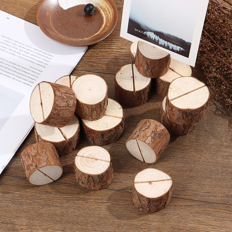 5PCS Wooden Bark Memo Holder Memo Stand Wedding Party Table Decor Natural Woode Pile Name Place Card Photo Holders