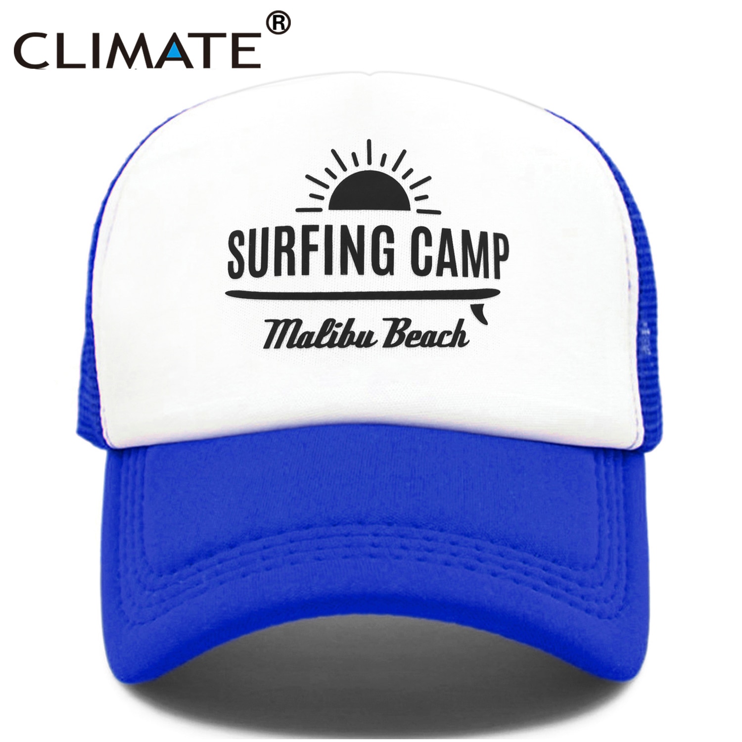 CLIMATE Surfing Camp Cap Malibu Beach Trucker Cap Hat Surfing Fan Surfer Hip Hop Cap Surfboard Surf Riding Mesh Cap Hat Youth: Blue