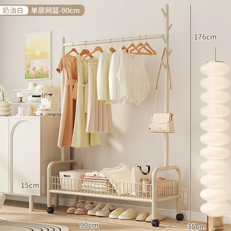 Movable Clothes Rack Floor Hanger Stand Storage Wardrobe Hat Stand Storage Box Bedroom Furniture perchero de pie Coat Rack Hook: Yellow