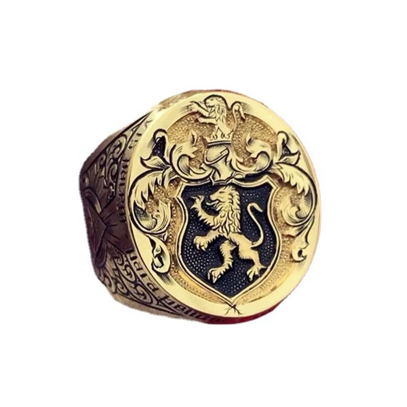 Domineering Royal Lion King Carved Seal Ring for Men&#39;s Aristocratic Engagement Anniversary Party Ring Domineering Jewelry: 13 / Gold