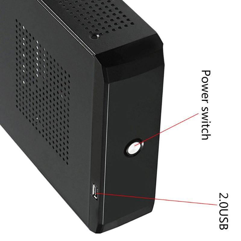 Praktisk strømforsyning hjemmekontor vært kabinet htpc computer kasse 2.0 usb desktop gaming pc chassis  fh01 mini itx