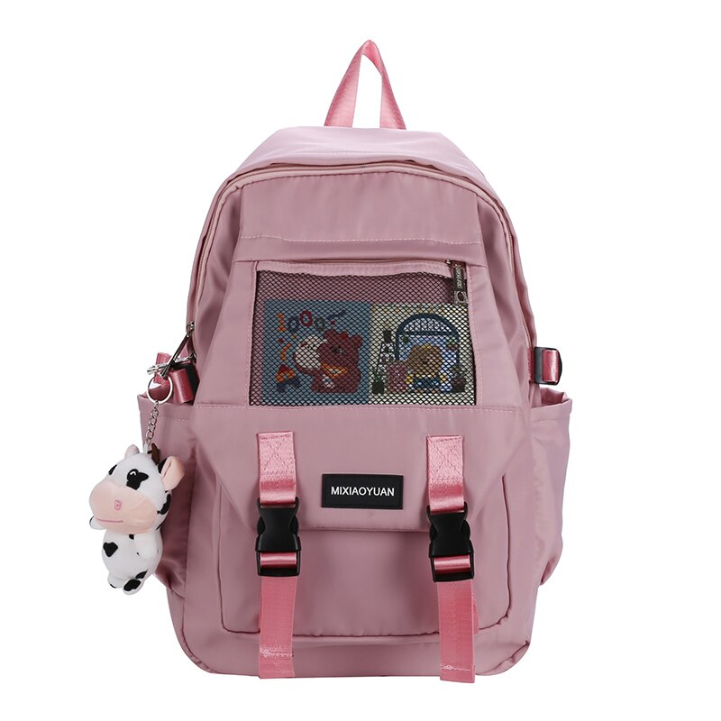 Wiosna nowy różowy damski plecak modny, jednokolorowy, o dużej pojemności, torba podróżna dla studentów, wodoodporna nylonowa torba na laptopa: purple / With Pendant