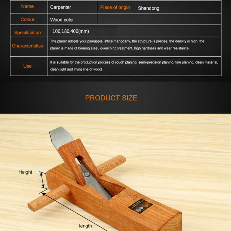 Durable Hand Planes Size 100mm/180mm/400mm Redwood Hard Wear Resistant Flat Hand Plane Household Woodworking Tools
