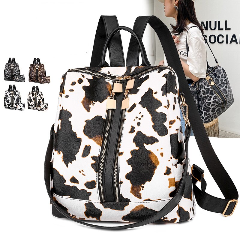 DIDA BEAR-Mochila de cuero para mujer, morral escolar grande, de viaje, Color caramelo con monedero