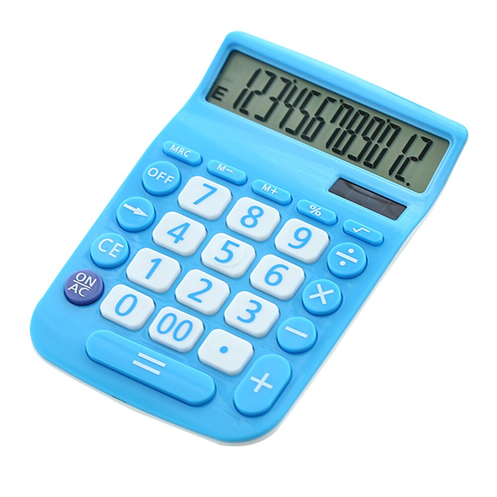 Portable Solar Calculator 12 Digits Large LCD Display Solar Energy &amp; Button Battery Dual Power Supply Study Tool: Blue