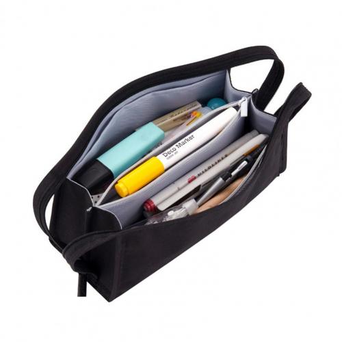 Large Capacity Pencil Case Double Handle Canvas Pencil Bag Storage Box School Stationery Organizer Pencil Storage Pouch Bag: Black