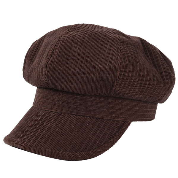 USPOP gorros de invierno gorras de pana gruesa jacquard octogonal sombreros color sólido visera vintage gorras: Marrón
