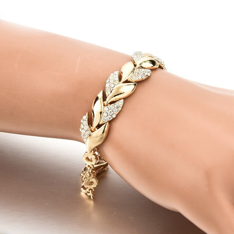 Mens Leaf Lichtmetalen Vol Diamanten Armband Link Chain Gold Leaf Armbanden Voor Vrouwen Unisex Pols Sieraden