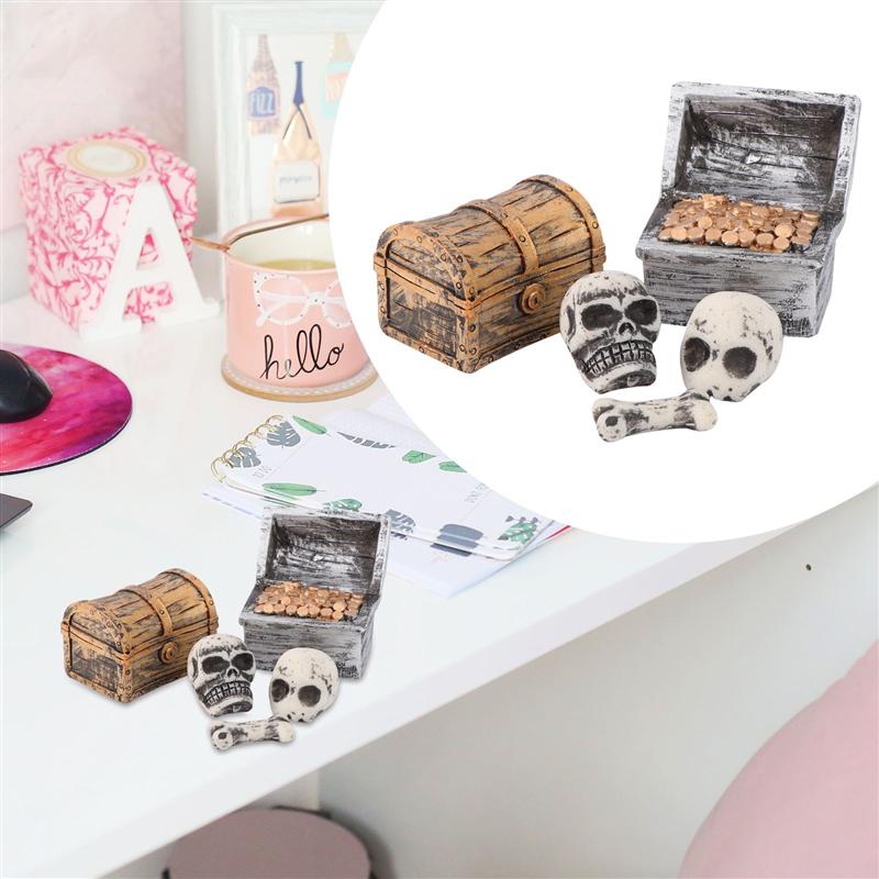 5Pcs Pirate Treasure Box Skull Ornament Micro Landscape Handicraft Decor