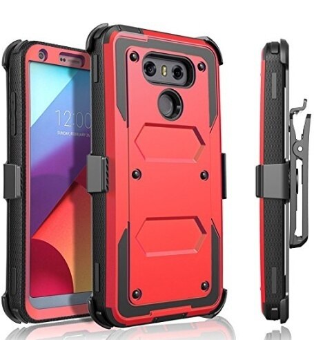 YUMQUA lg 6 Abdeckung Fällen Für lg G6 H872 VS988 Handy Zurück Fall Abdeckung Heavy Duty Rüstung mit Rotierenden gürtel Clip Holster: Red