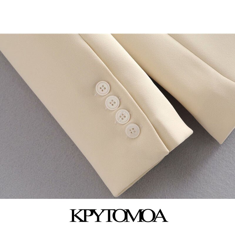 Kpytomoa Vrouwen Office Wear Double Breasted Blazer Jas Vintage Lange Mouwen Zakken Vrouwelijke Bovenkleding Chic Tops