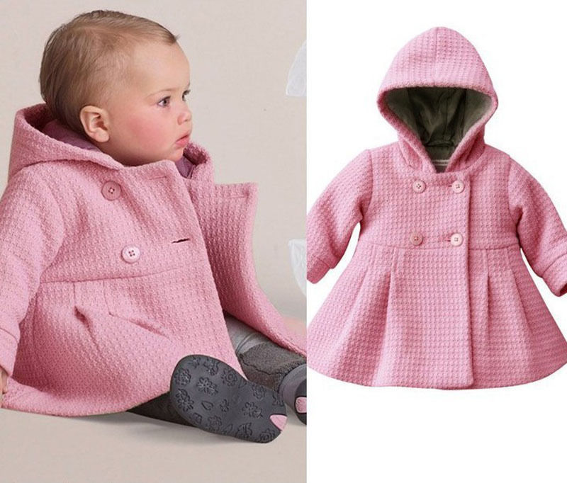 Criança kid Outono Inverno Botão Da Buzina Com Capuz Baby Girl Inverno Quente Mistura De Lã de Ervilha Casaco Snowsuit Jaqueta Roupas Outerwear: 13-18 meses / 1