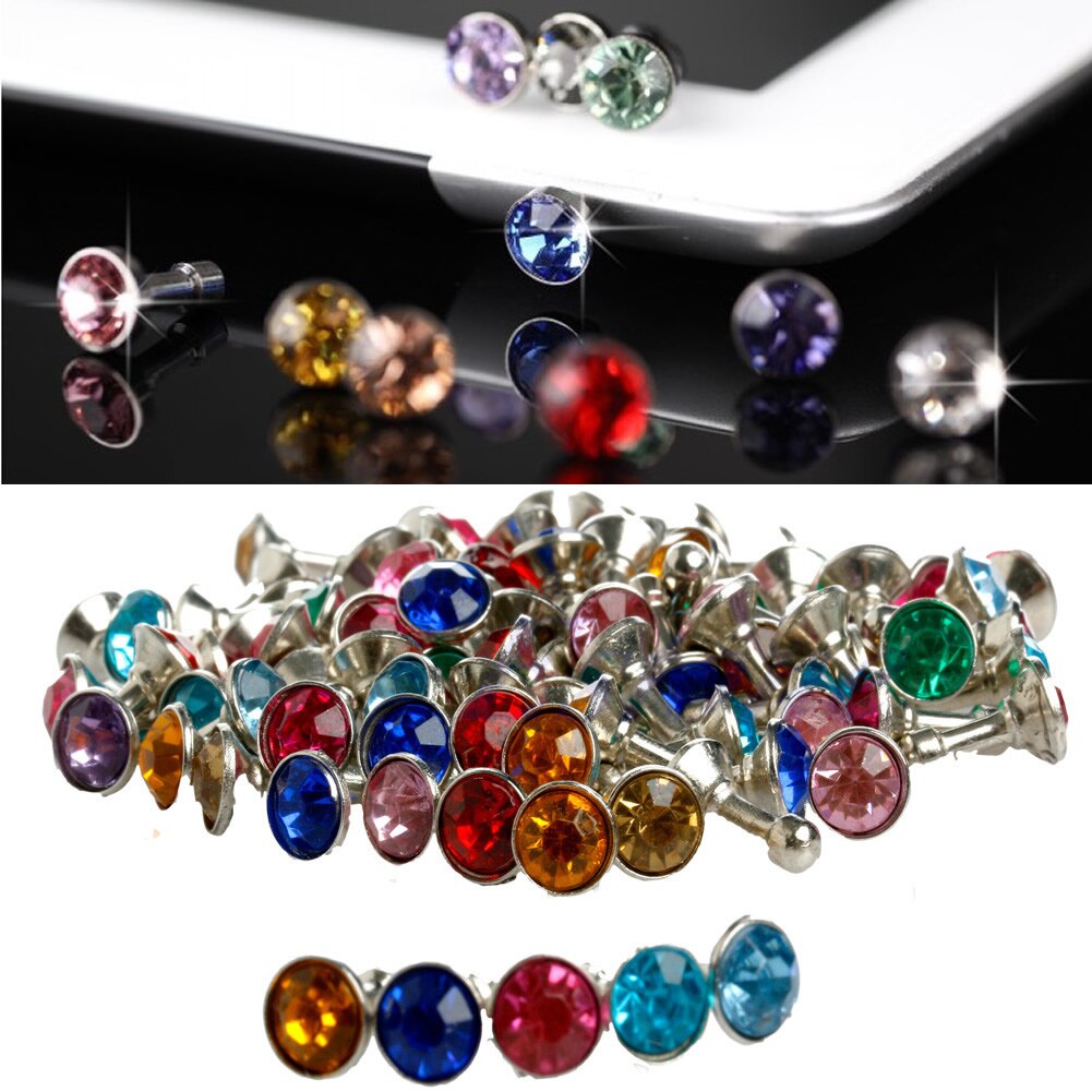 100Pcs 3.5mm Bling Anti Dust Crystal Earphone Plug Stopper Cap Voor iPhone Samsung