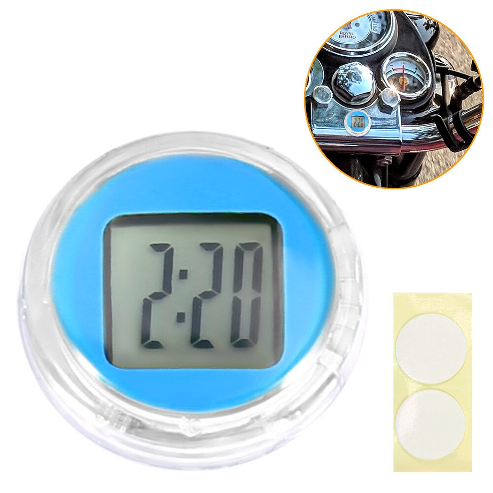 Mini Precision Motorcycle Clock Waterproof Compact Motorcycle Mount Adhesive Watch Moto Digital Clock With Stopwatch: blue