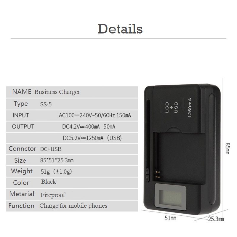 Universele mobiele batterijlader EU US Plug LCD-indicatorscherm USB-poort voor mobiele telefoonopladers Batterij opladen