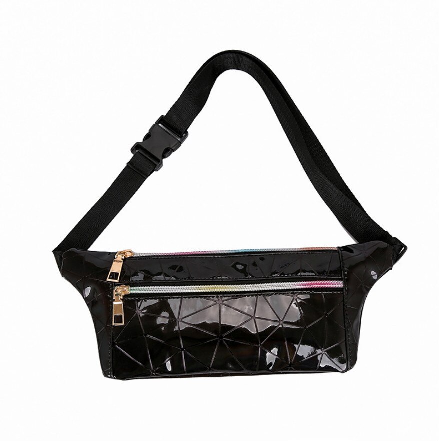 Dames borsttas pu leer felle kleur geometrie hip hop pochete sling messenger bag: Zwart