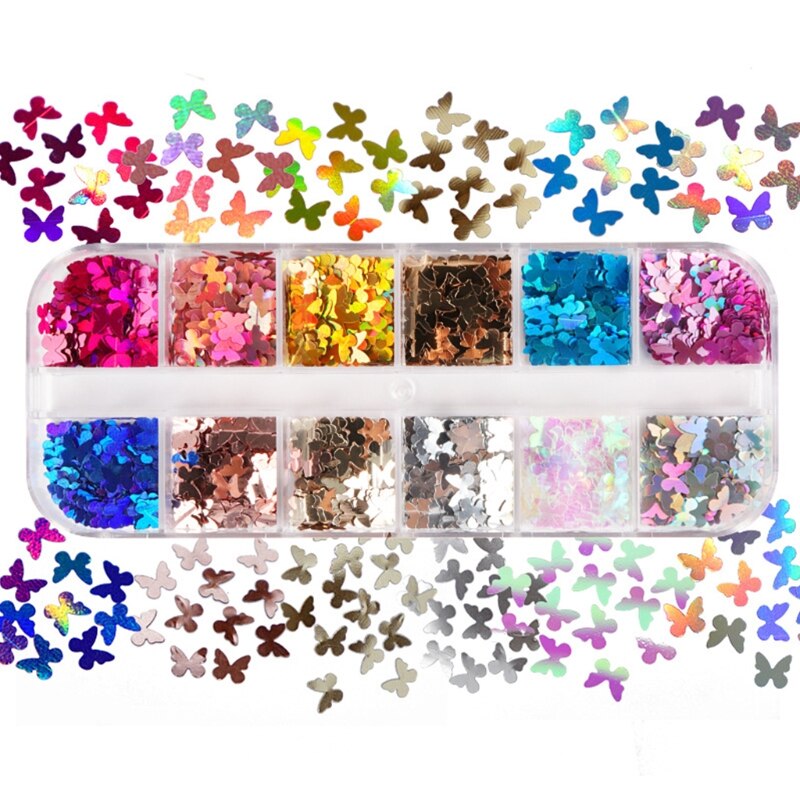 12 Grids/Doos Holografische Glitter Vlinder Vorm Pailletten Epoxyhars Vullen Diy Ambachten Sieraden Maken Flake Nail Art: Default Title