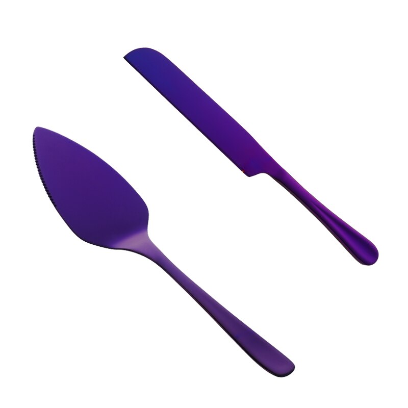 2 Stuks Rvs Cake Schop Cutter Set Kaas Pizza Pie Gebak Spatels Met Server Gouden Broodmes Bakken Koken tool: purple