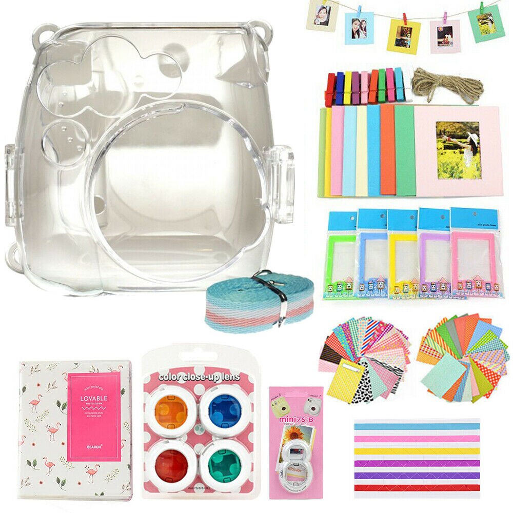 Fujifilm Instax Mini Case Bag Camera Accessories Kit Photo Album Lens Filters Stickers For Instax Mini 8 Mini 9 Instant Camera: Clear Crystal