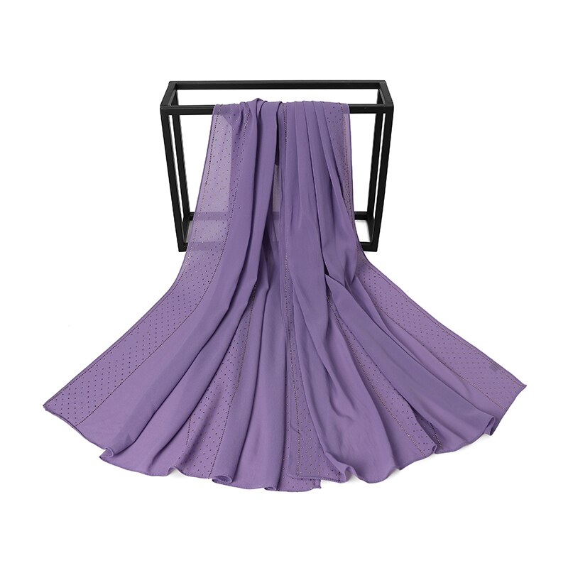 Écharpe en mousseline de soie avec perles pour femmes, Hijab avec perçage de cristal, châles, bandeau, écharpe, 19 couleurs au choix: COLOR 4