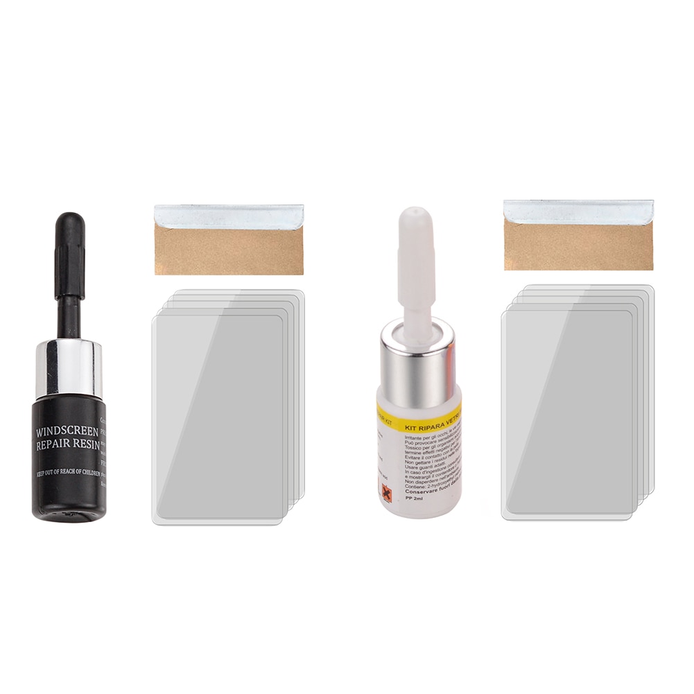 Herramienta de reparación de parabrisas de coche, herramientas de reparación de ventanas DIY, pantalla de cristal para restauración de rotura de arañazos y ventana de 3ml de resina + cuchilla + tiras