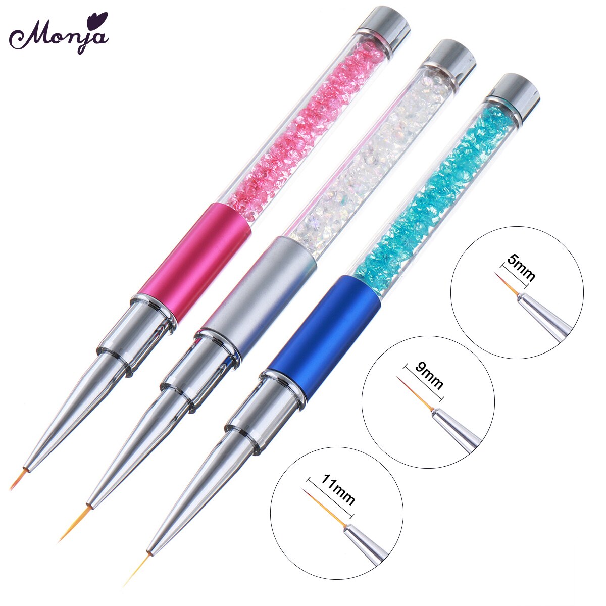 Monja-cepillo de limpieza de polvo para uñas, herramienta de manicura para el hogar, pintura de flores, diamantes de imitación acrílicos, Gel UV, 3 uds.: SKU003804