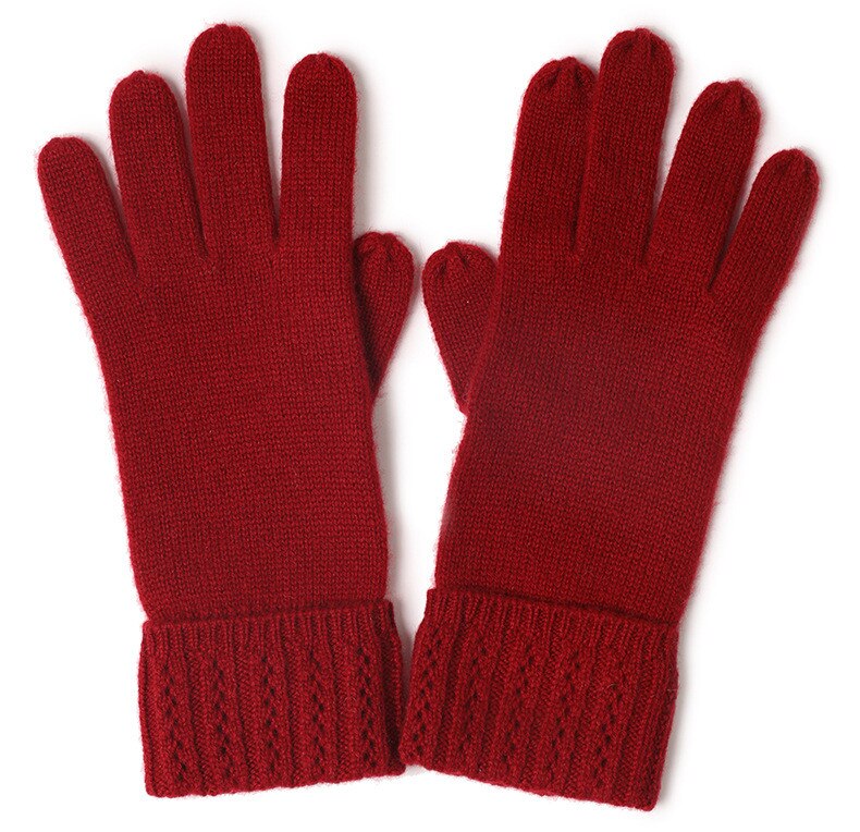 Naizaiga 100% cashmere Cashmere Knitted Gloves Small Cables Vertical Edge Hollow Gloves Inner Mongolia Factory SN611: D