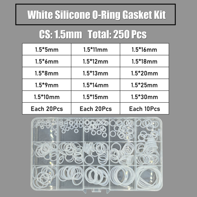 CS 1,5/2,0/2,4/3,1 mm VMQ O-Ring-Dichtungen, O-Ring-Set aus lebensmittelechtem Silikon, wasserdichte Hochtemperatur-Unterlegscheibe, isolierendes weißes O-Ring-Set: Grey