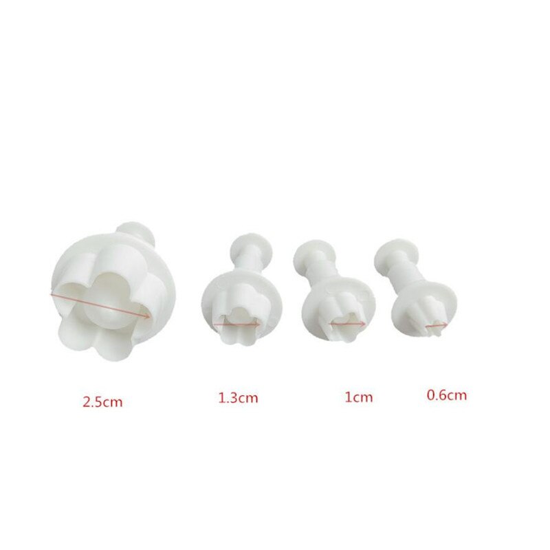 4pcs Flower Shape Plastic Baking Mold Kitchen Biscuit Cookie Cutter Pastry Plunger 3D Stamp Die Fondant Cake Decorating Tools