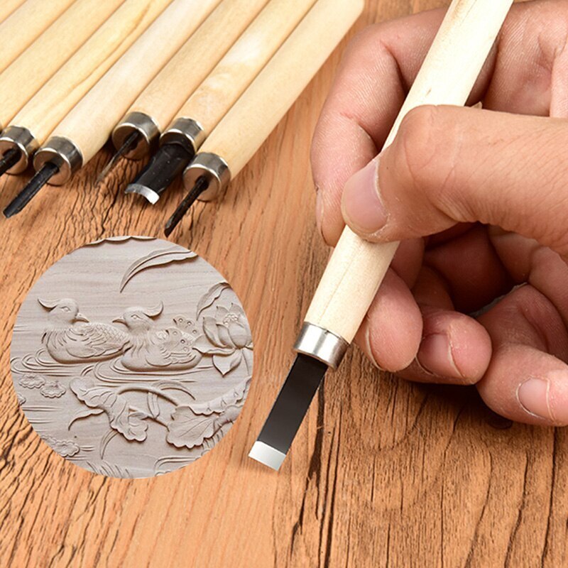 12/10-piece Craft Wood Carving Knife Hand-carved Wooden Handle Set Student Hand-carved Wood Carving Knife Carving Set