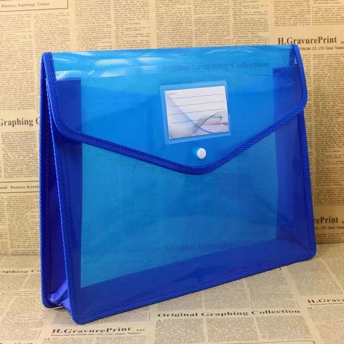A4 Transparent Plastic File Bag with Closure Expandable Envelope Wallet Office File Folder for School Office Organization: blue