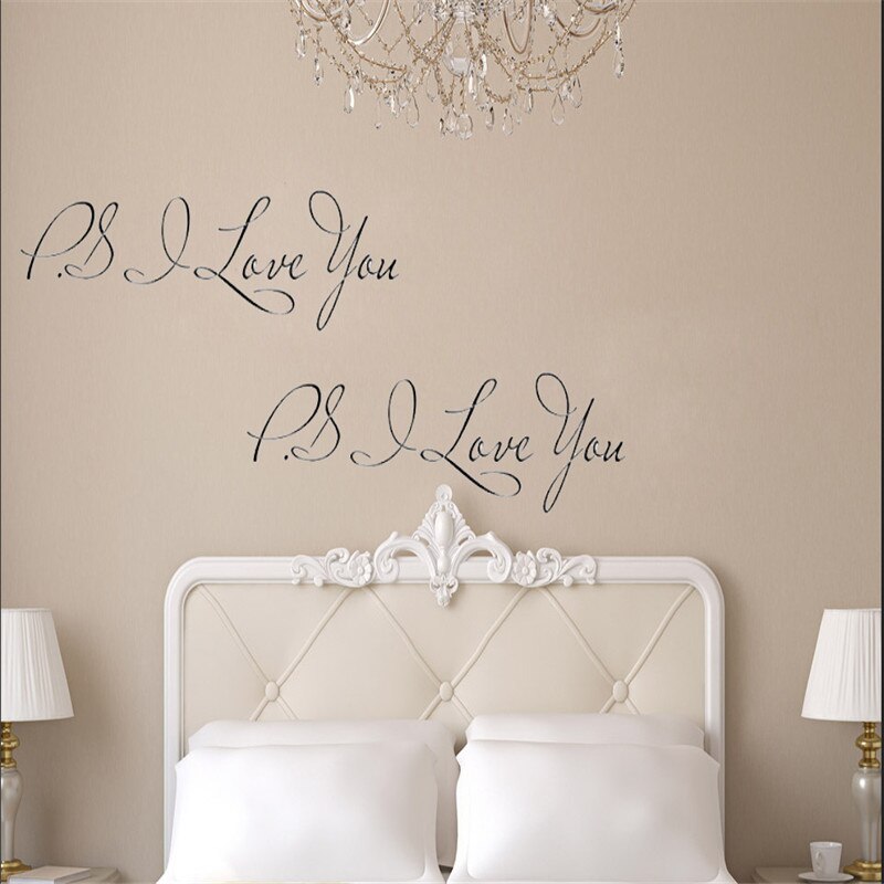 58*15cm PS I Love You Wall Art Decal Home Decor Famous & Inspirational Quotes Living Room Bedroom Removable Wall Stickers 8017: black B