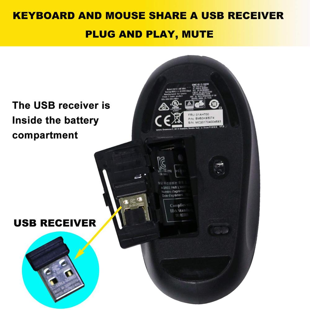 Drahtlose Tastatur für Lenovo SK-8861 und Maus bündeln Pack 25209175, 2,4 GHz Drahtlose Verbindung mit USB Empfänger PC oder Laptop