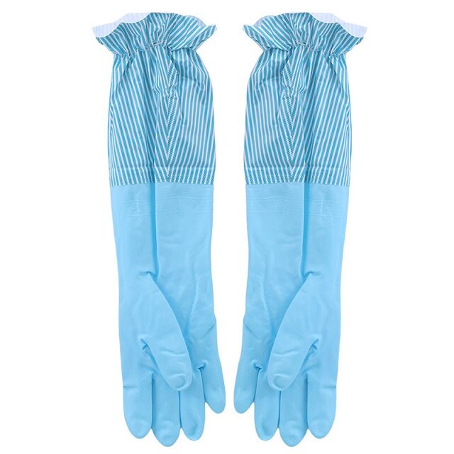 1 par nyttige langærmede vandtætte beskytte rengøring opvaske værktøj skridsikre handsker husholdning køkken vaske handsker: Blå