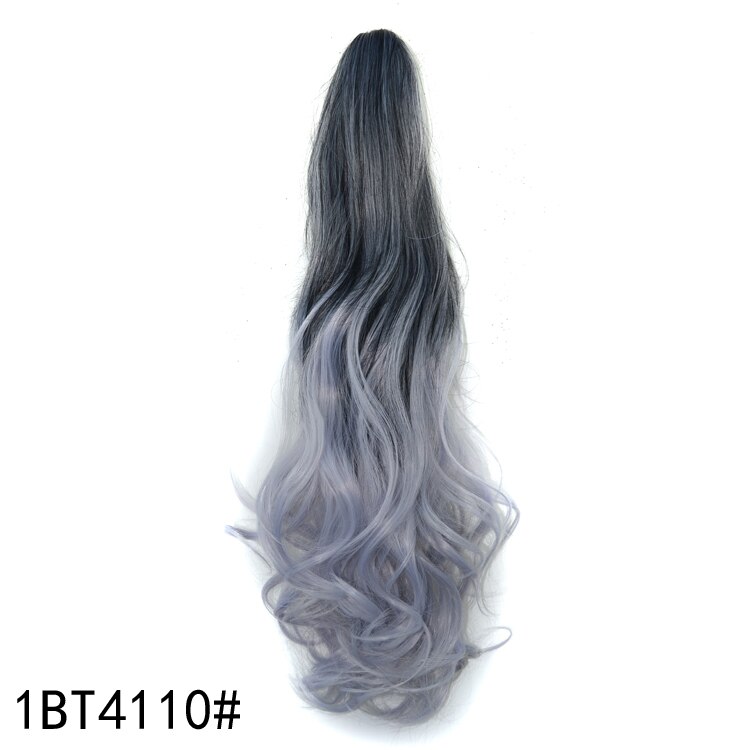 Ombre Grey Drawstring Ponytail Long Wavy Curly Overhead Ponytail Clip in Hair Extensions de cabello Natural Synthetic Hairpieces: #2