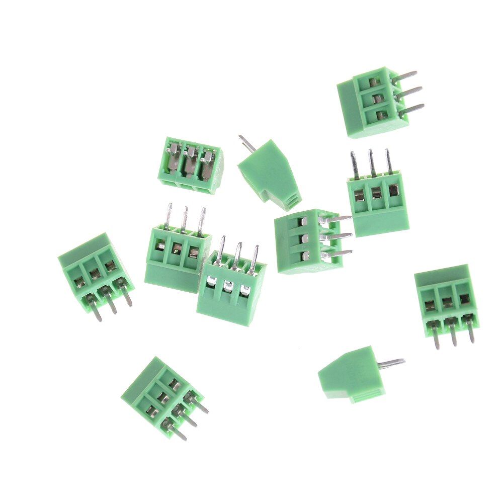 10Pcs Huxuan 5Mm 3Pins 3P Pcb Screw Terminal Block Connectors 150V 6A DG128 KF128 KF128-3P koper Pcb Terminal Blokken Groen