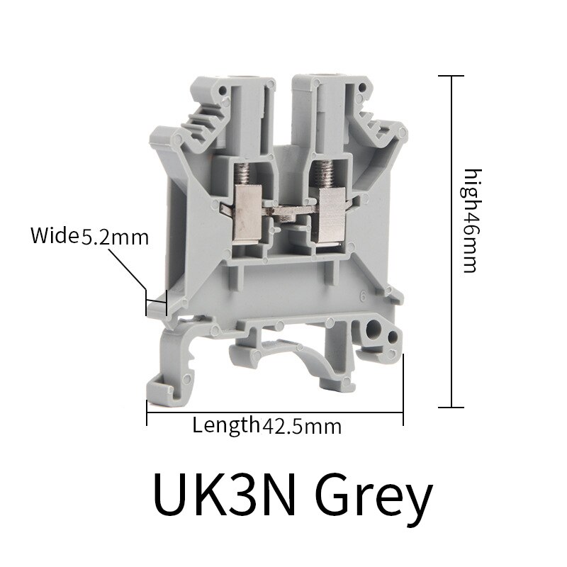 10Pcs Multi-Color Screw Feed-through Plug 2-Connductor Wire Electrical Connector DIN Rail Terminal Block UK 2.5B: UK3N Grey