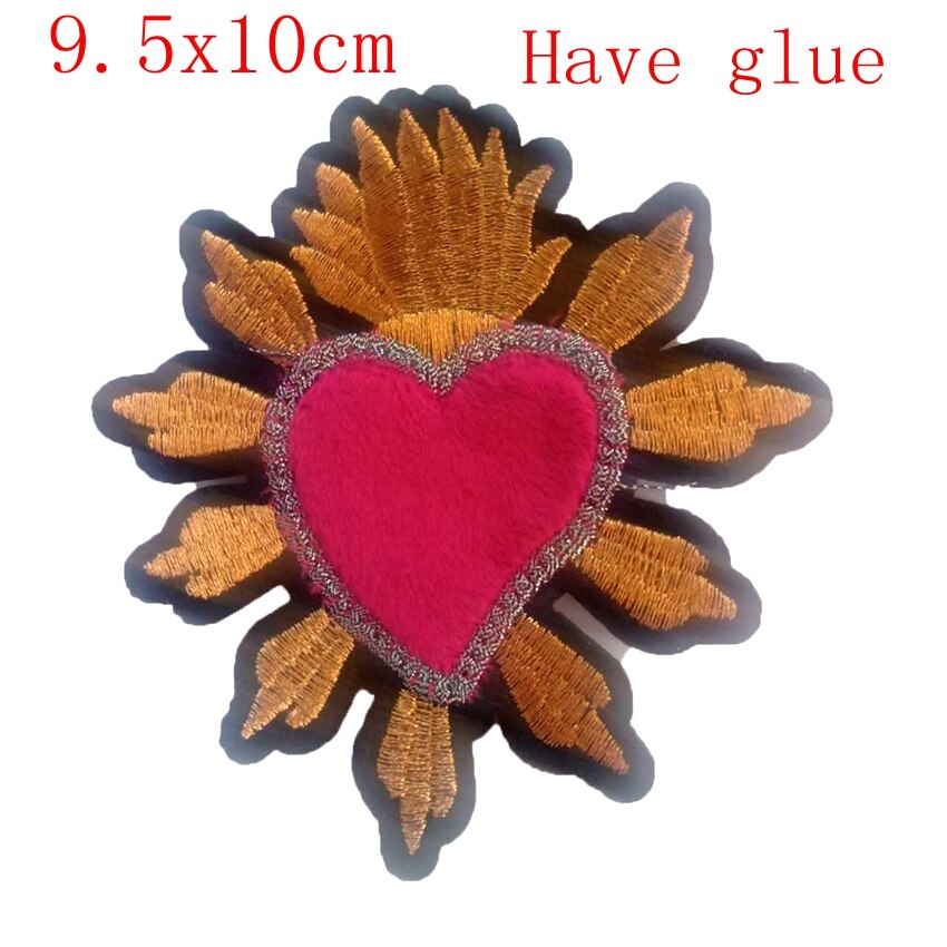 Parche de corazón amoroso para ropa, bordado de , para coser parches para ropa, chaqueta, accesorio DIY, corona dorada y roja: L