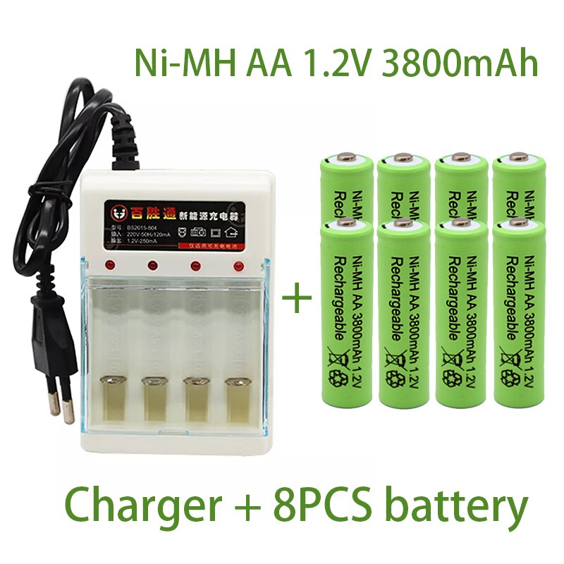 AA 1.2V 3800mAh battery Ni-MH rechargeable battery for Toy Remote control Rechargeable Batteries AA 1.2V battery+Charger