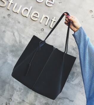Alta qualidade bolsas de camurça feminina de couro macio 2 pçs bolsas definir bolsas de ombro feminino grandes sacolas casuais l8-421: Black