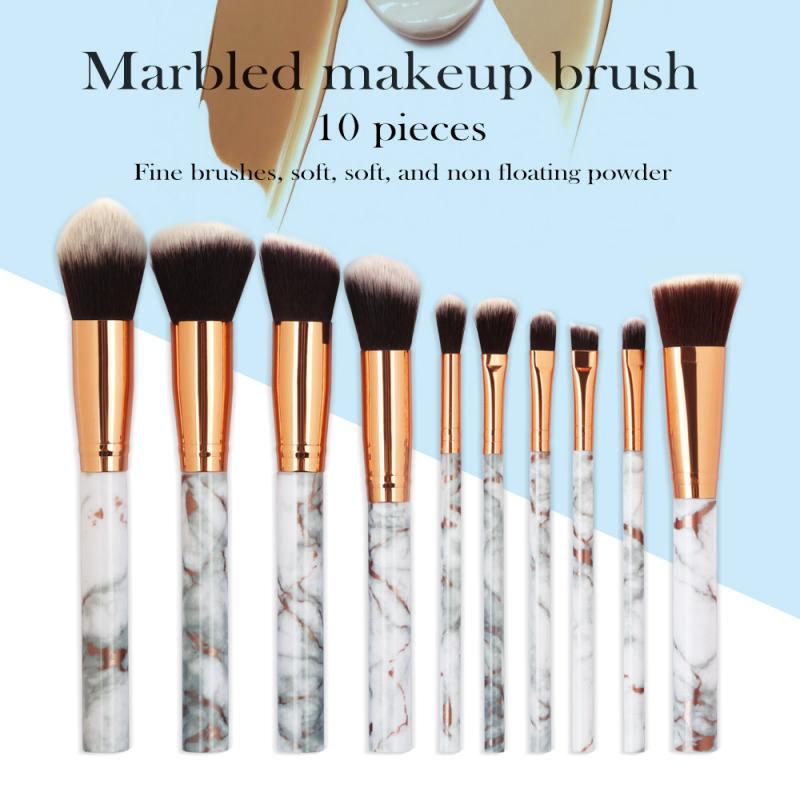 10 stuks/set maange marmer make-up kwast roze oogschaduw kwast foundation kwast contour kwast make-up tools