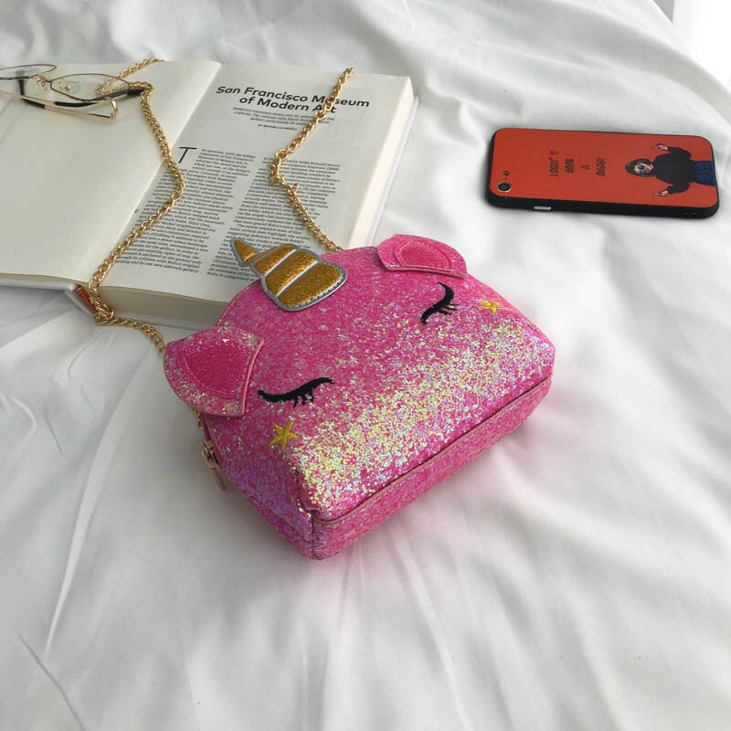 Cadena nueva con dibujos de unicornio para mujer, bolso de una tira de lentejuelas con personalidad, a la , combina con todo,: Rosa