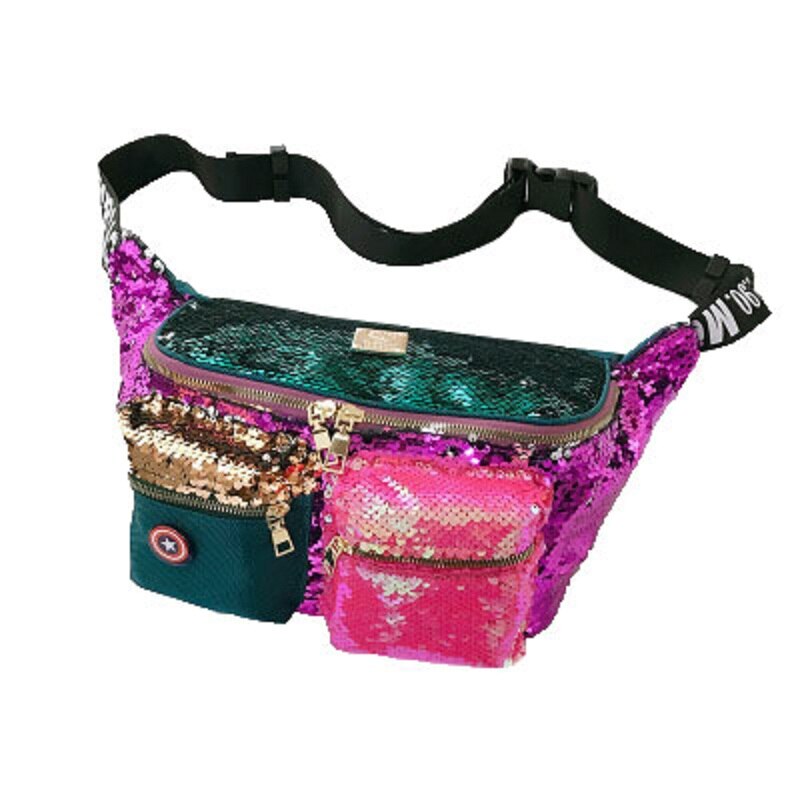 large capacity waist bag women's fanny pack sequin leather chest bag leisure travel pochete