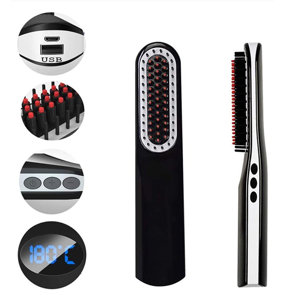Wireless Mini Haar Kamm männer Schnell Bart Pinsel Haarglätter Tragbare Elektrische USB Lade Kämme Für Männer Bart