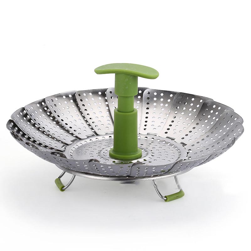 1PC Stainless Steel Folding Retractable Steamer Basket Veggie Pot Steamer with Extendable Handle Steaming Rack Kitchen Supply